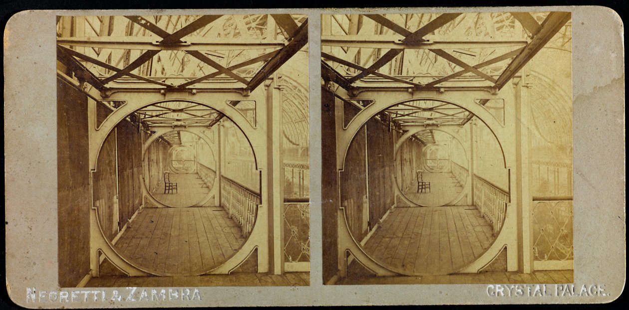 Teleskooppinen galleria, Crystal Palace; Stereoskooppinen valokuva tekijältä Joseph Paxton