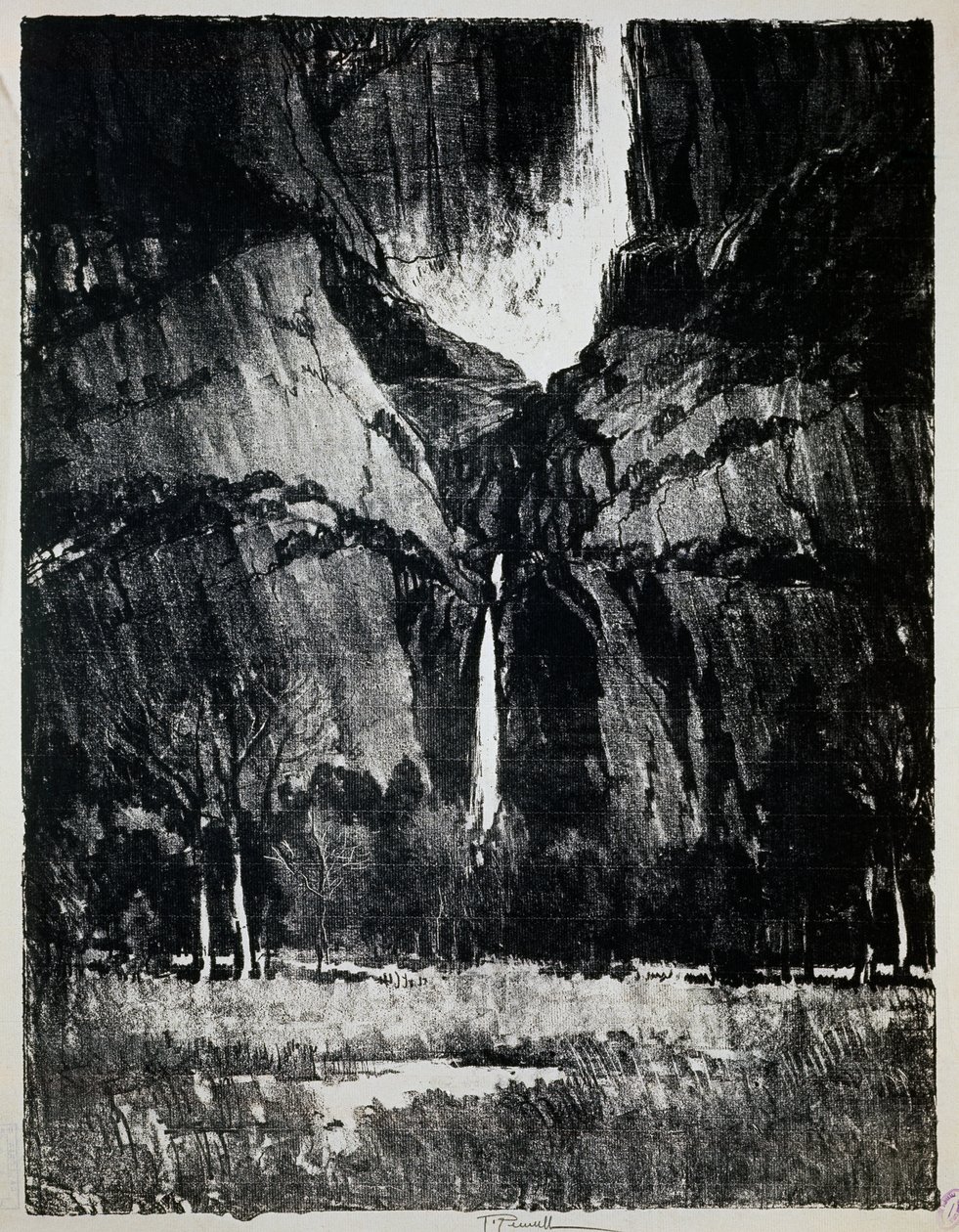 Vesiputouksen juurella, Joseph Pennell (1857-1926), kaiverrus tekijältä Joseph Pennell