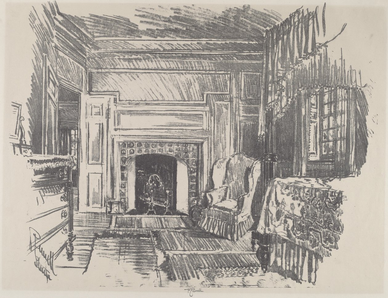 Makuuhuone, Stenton, 1912. tekijältä Joseph Pennell