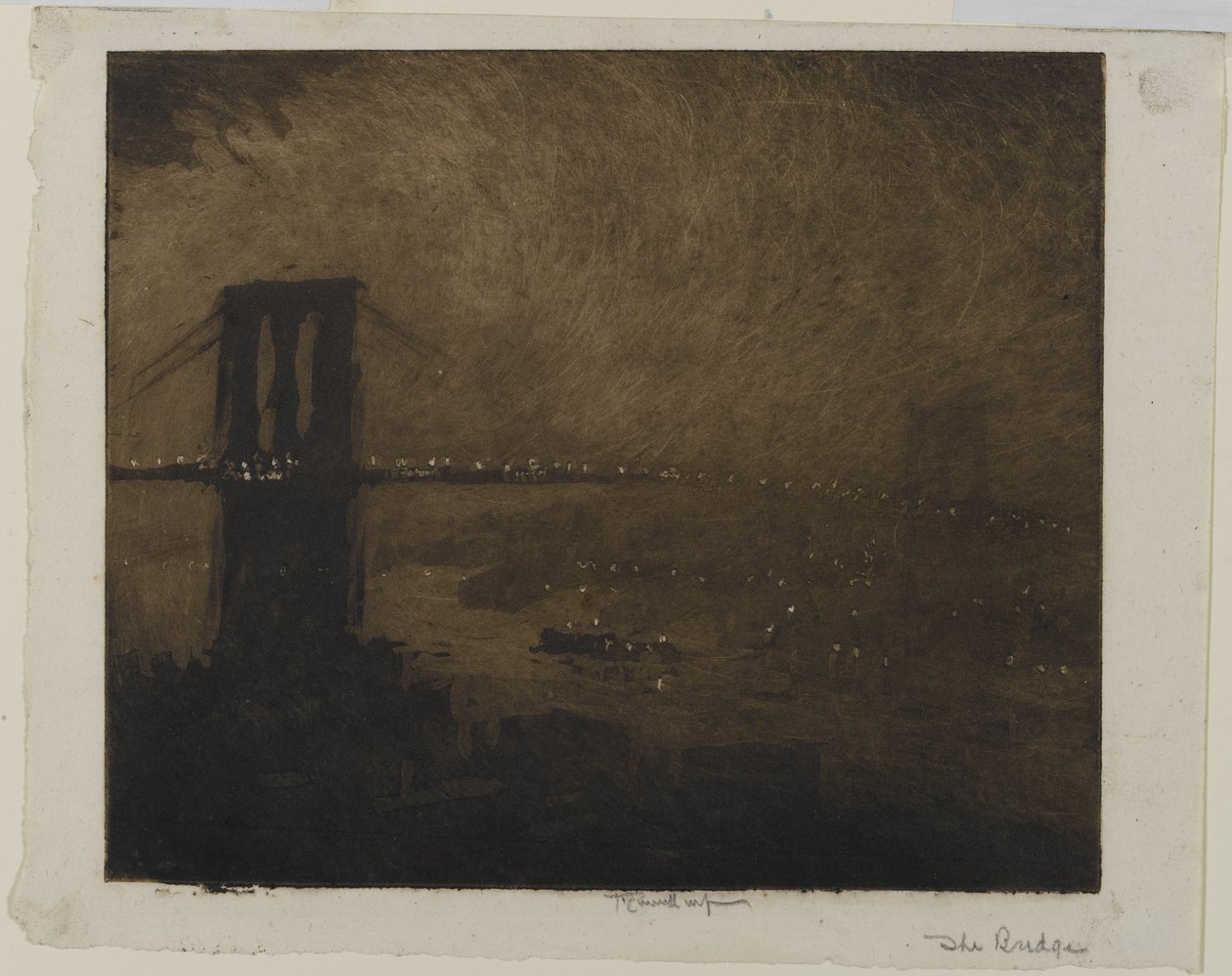 Brooklyn Bridge at Night, 1922 tekijältä Joseph Pennell