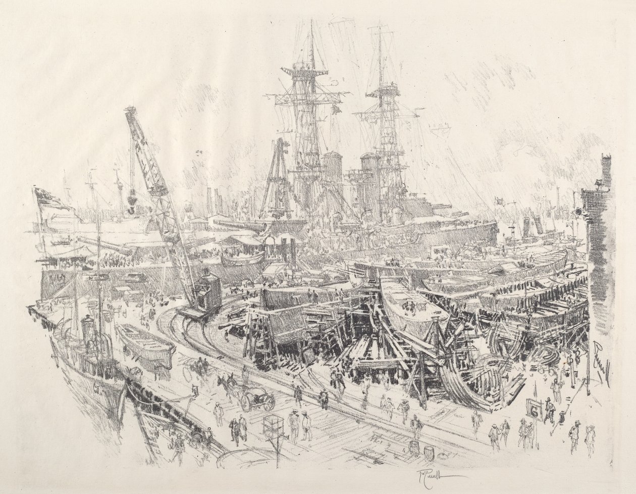 Building Submarine Chasers, 1917. finlandès tekijältä Joseph Pennell