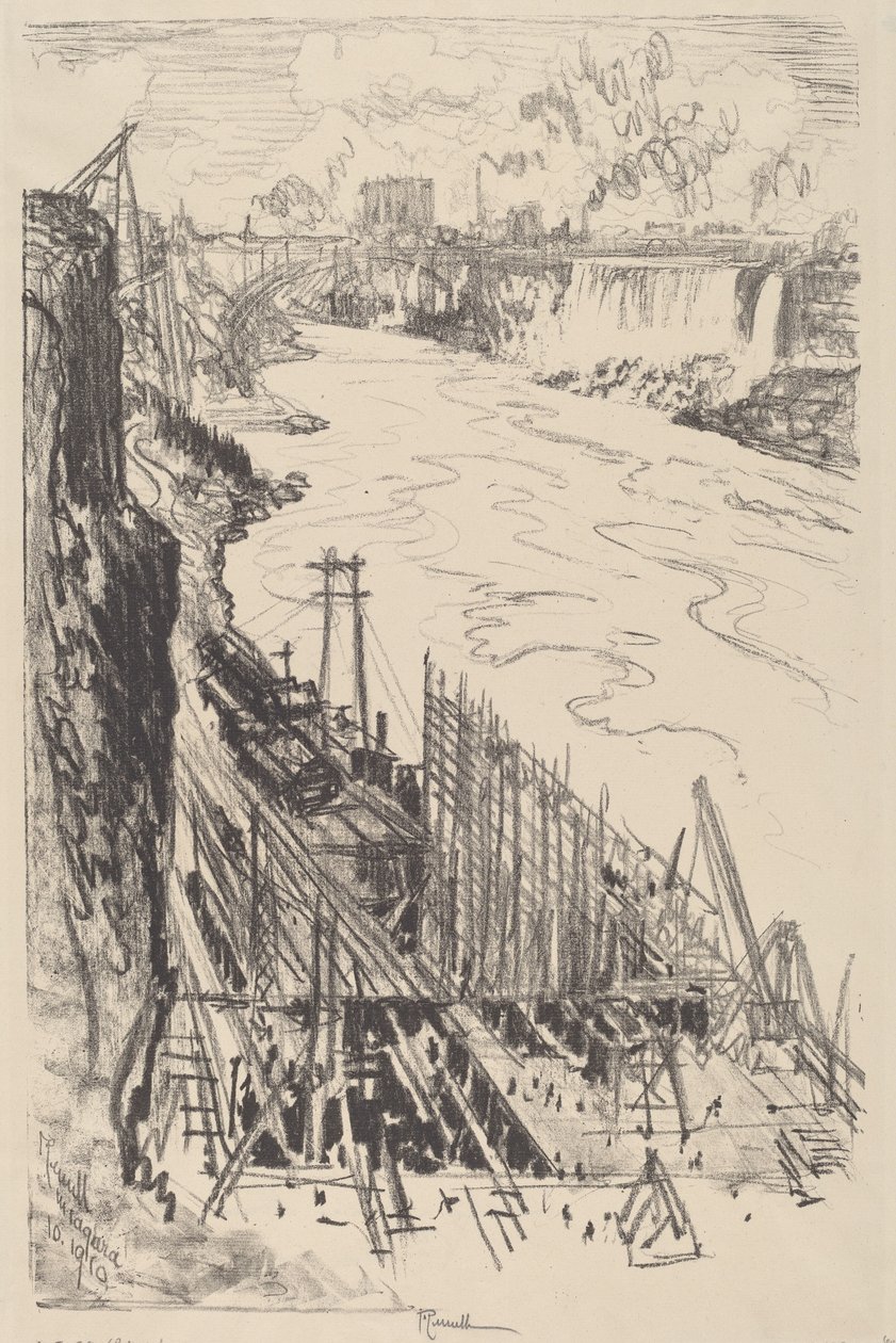 Voimatalon rakentaminen, 1910. tekijältä Joseph Pennell