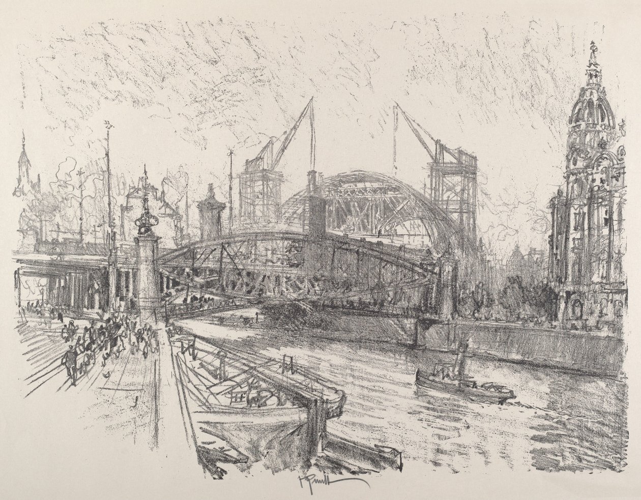 Friedrichstrassen aseman rakentaminen, 1921. tekijältä Joseph Pennell