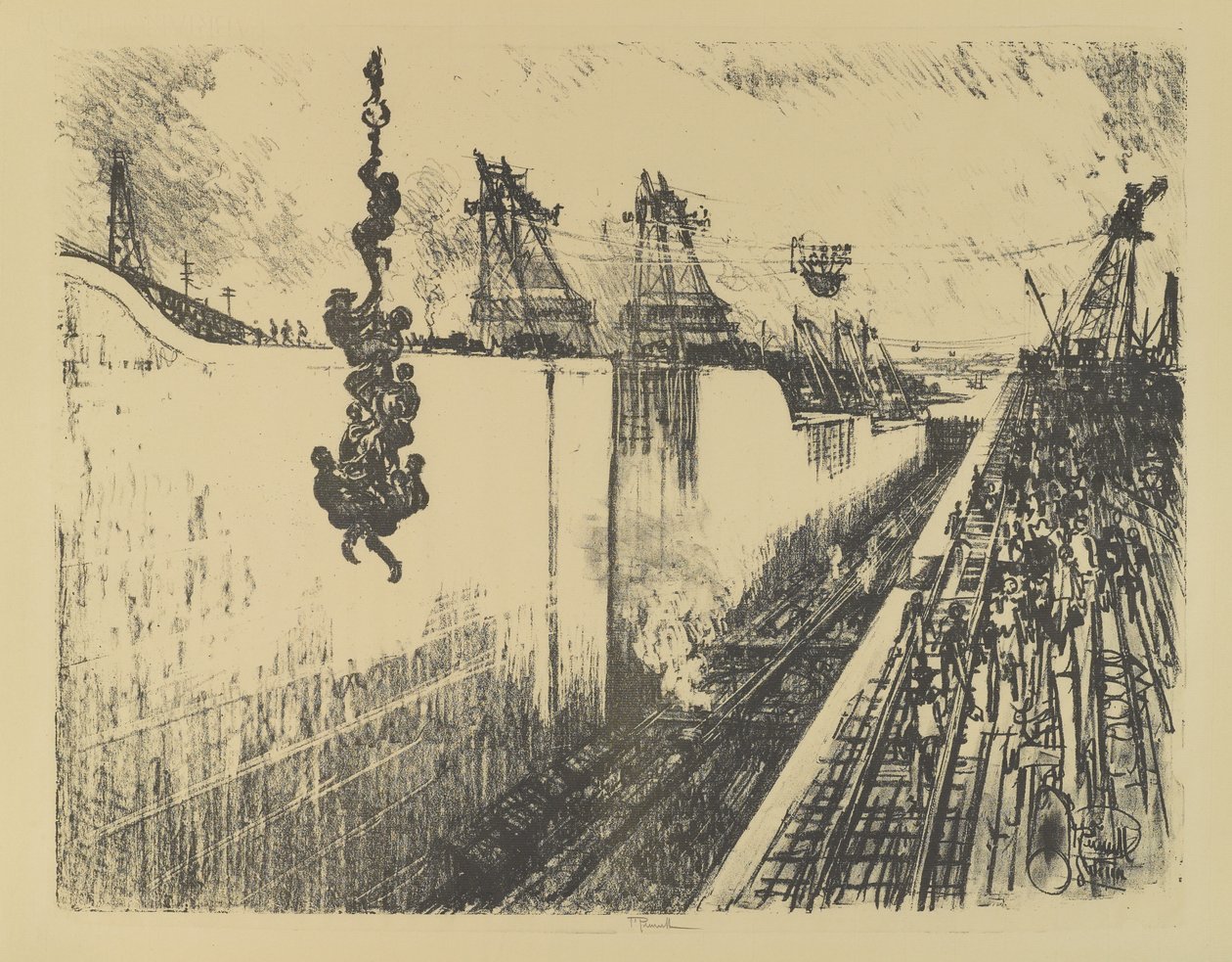 Illallinen, Gatun Lock, 1912 tekijältä Joseph Pennell