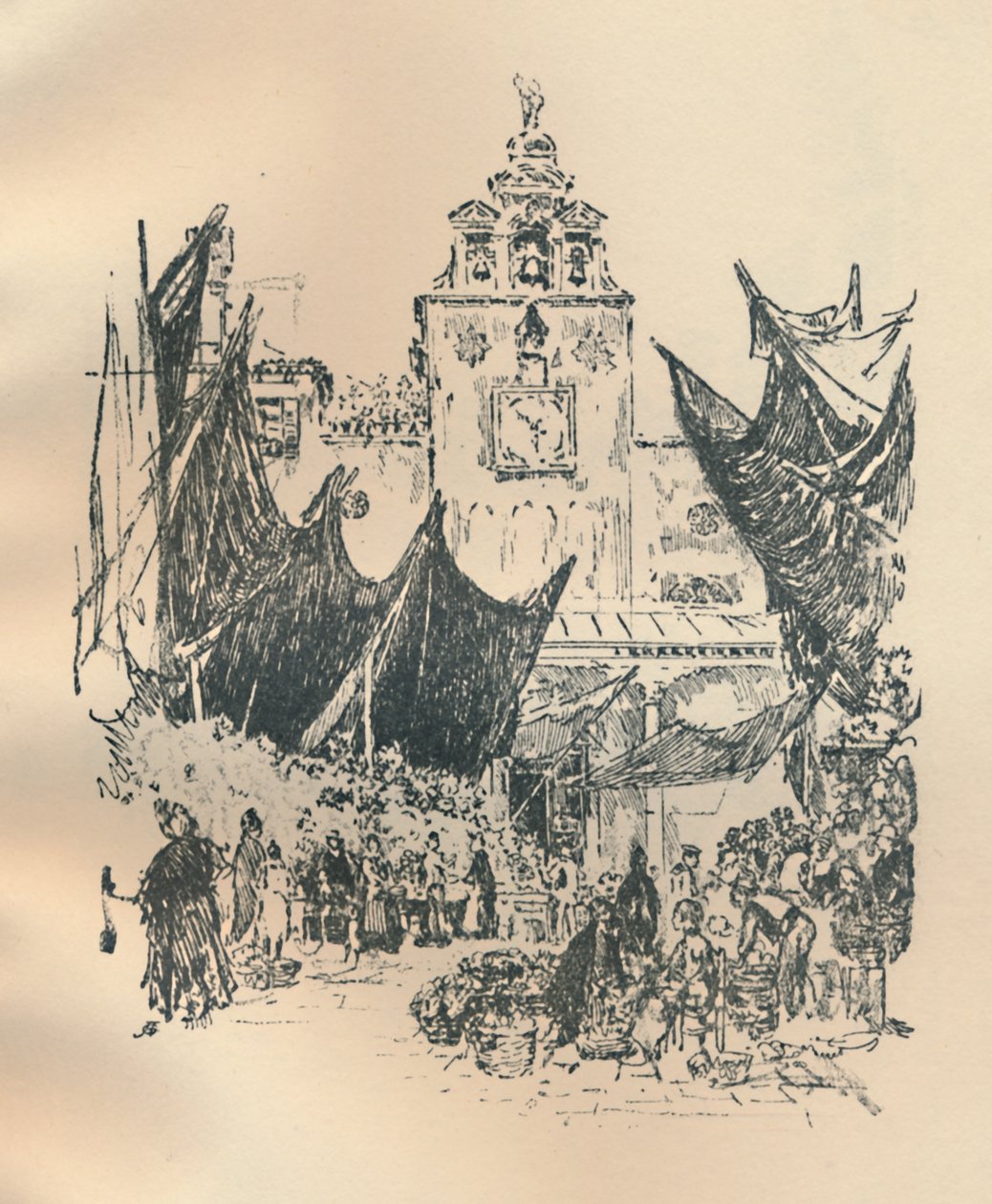 Kukkatori, Venetsia, 1800-luvun loppu - 1900-luvun alku, 1925. tekijältä Joseph Pennell