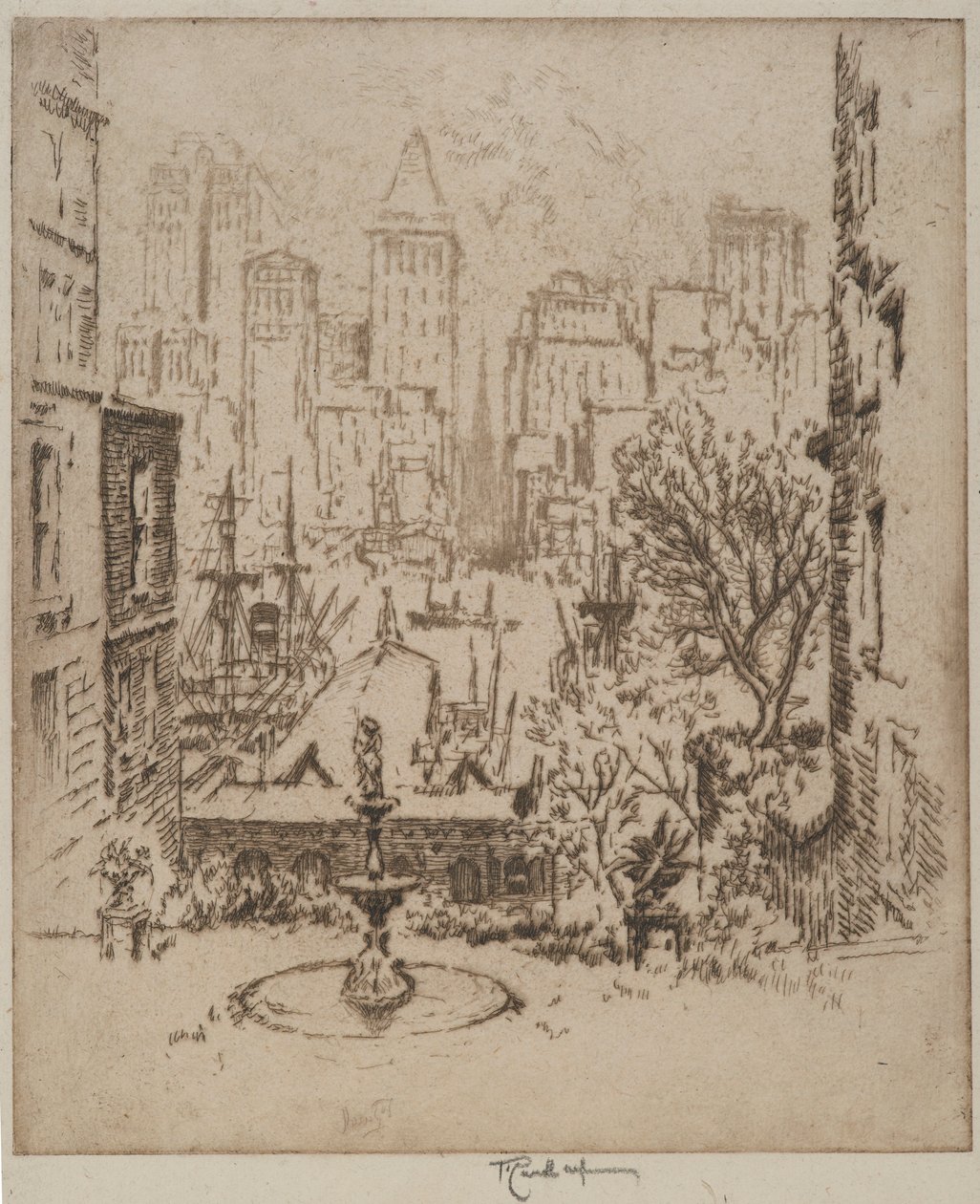 Clark Streetiltä Wall Streetille, 1924 tekijältä Joseph Pennell