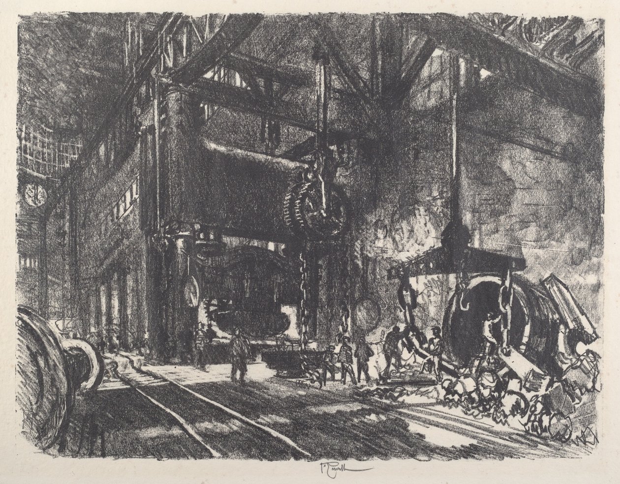 Brobdingnagin maalla, Armor Plate Bending Press, 1917. tekijältä Joseph Pennell