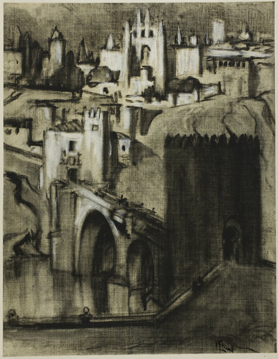 Se on palatsien kujia, jotka ovat rivissä rinteen ympärillä, Toledo tekijältä Joseph Pennell