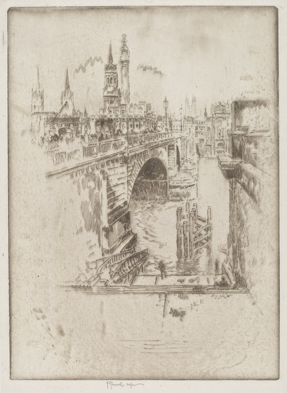 London Bridgen portaat tekijältä Joseph Pennell