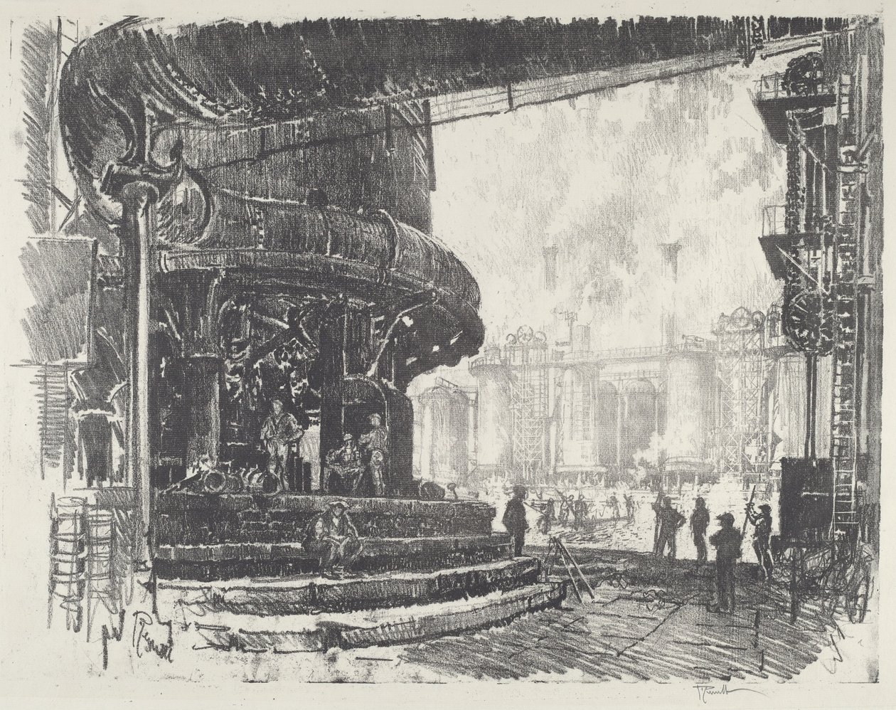 Harkkoraudan valmistus, 1916. tekijältä Joseph Pennell