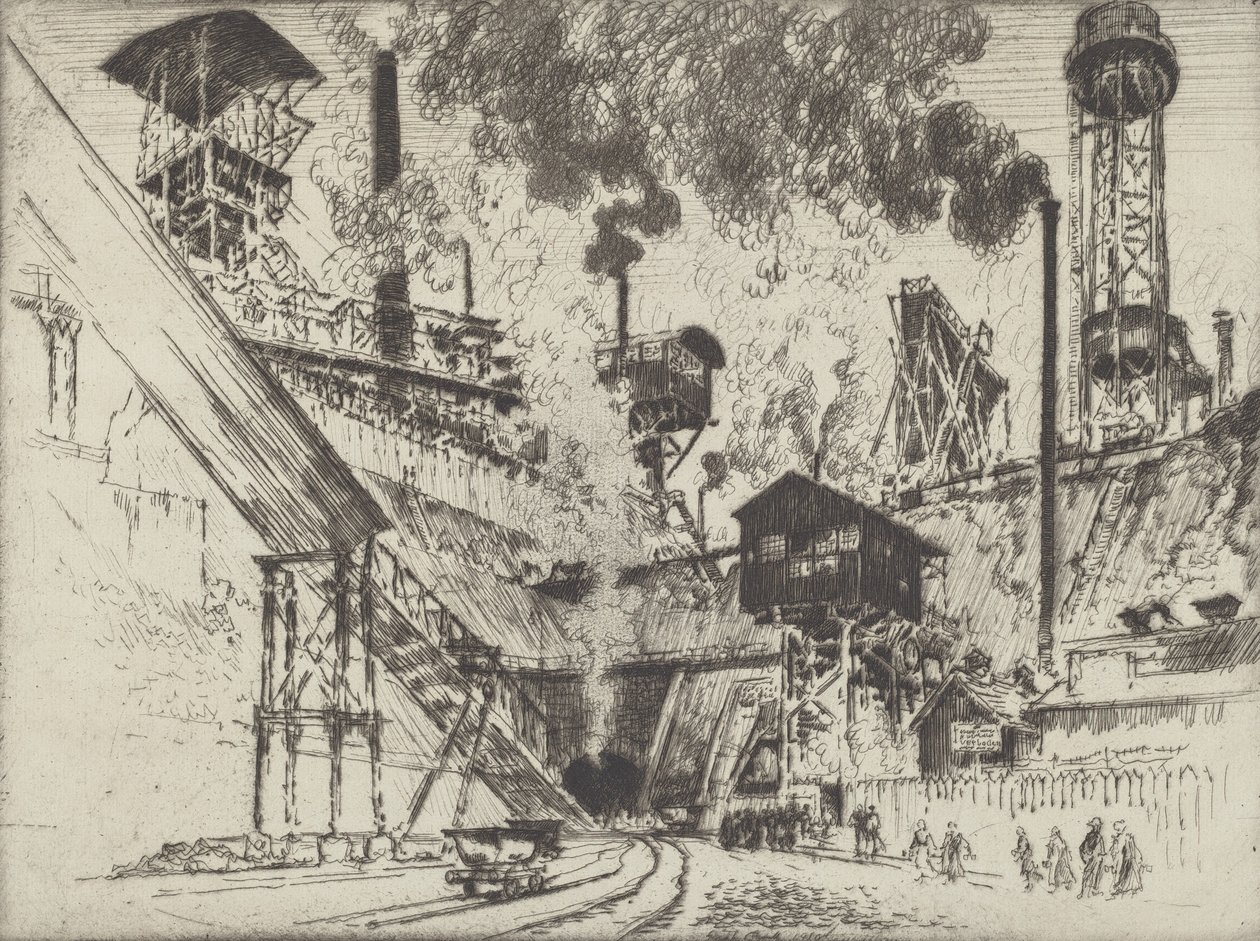 Mouth of the Mine, Ruhrort lähellä Oberhausenia, 1910. tekijältä Joseph Pennell