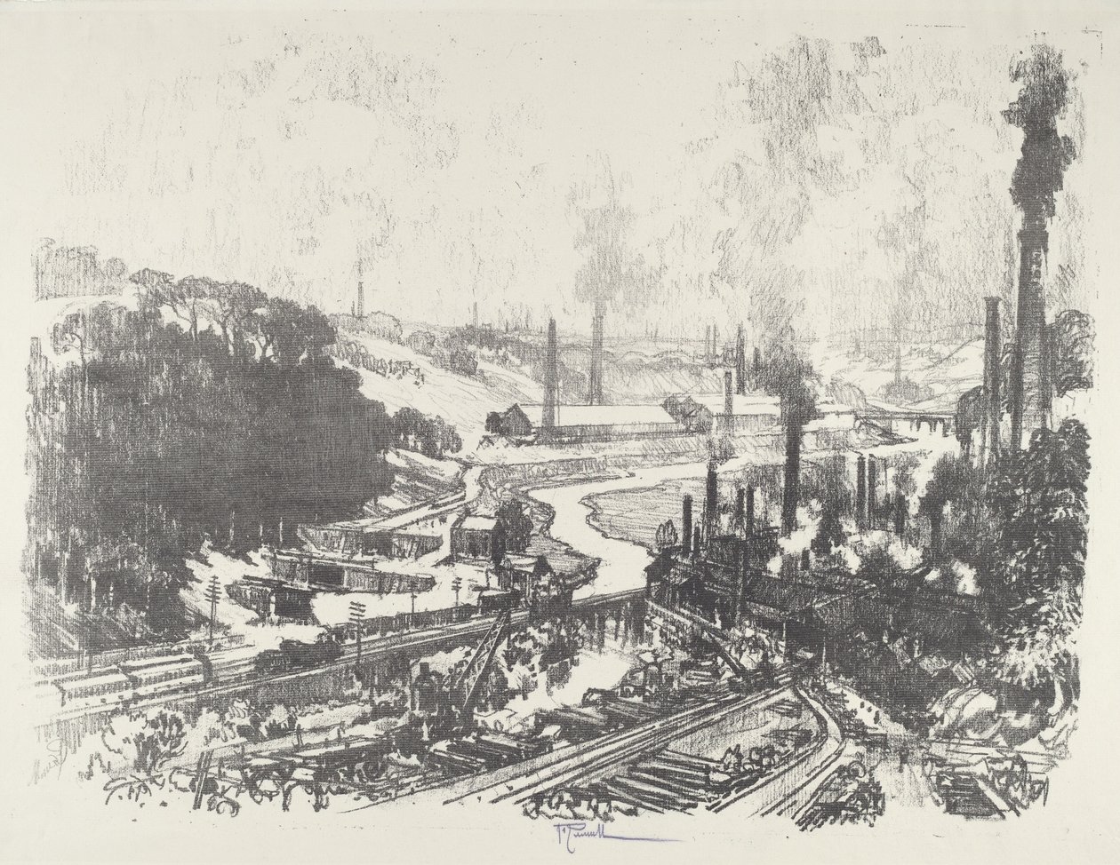 Sotatarviketehdas, 1916. tekijältä Joseph Pennell