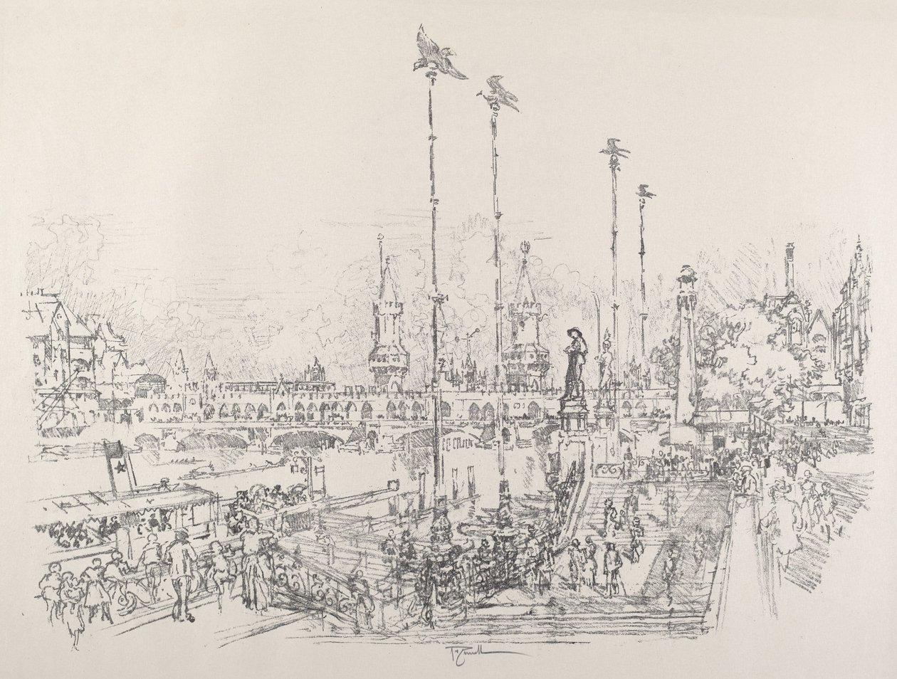 Oberbaumin silta, Berliini, 1921. tekijältä Joseph Pennell