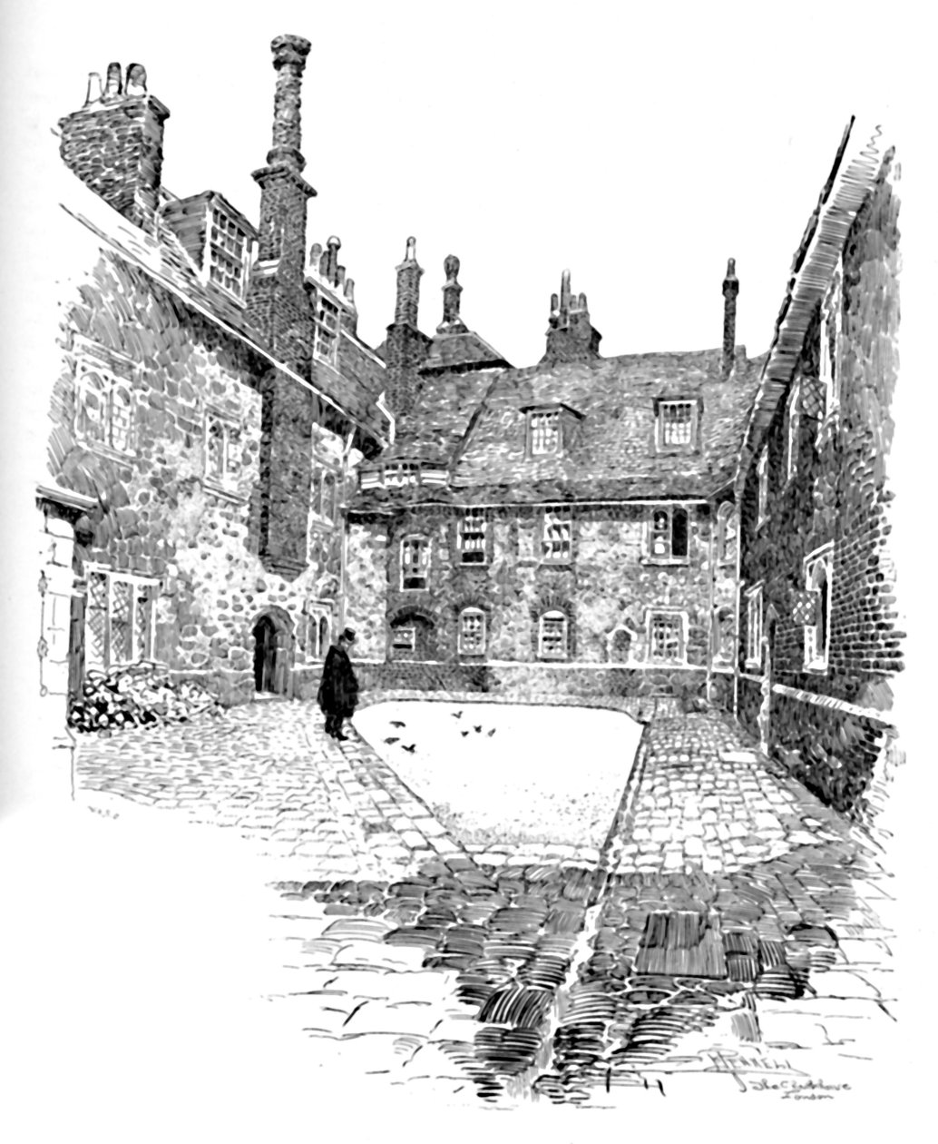 Old Charterhouse: Washhouse Courtissa, 1886 tekijältä Joseph Pennell