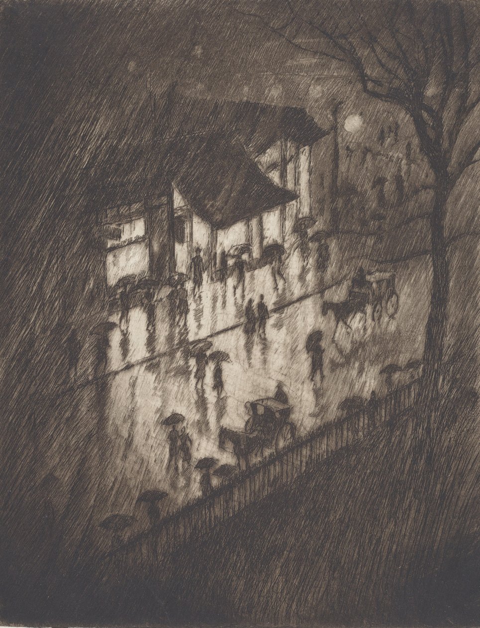 Rainy Night, Charing Cross Shops, 1903. tekijältä Joseph Pennell