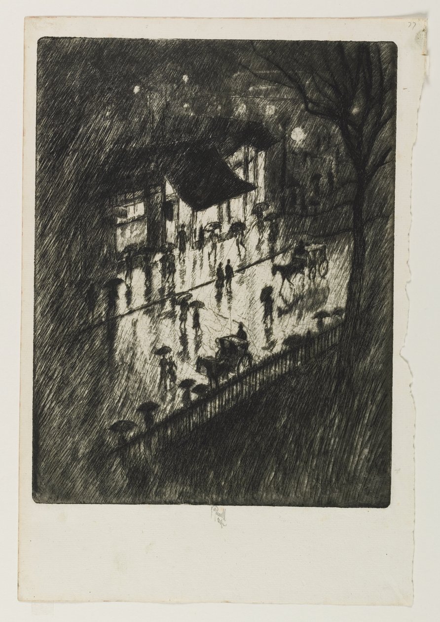 Rainy Night, Charing Cross Shops, 1903 tekijältä Joseph Pennell