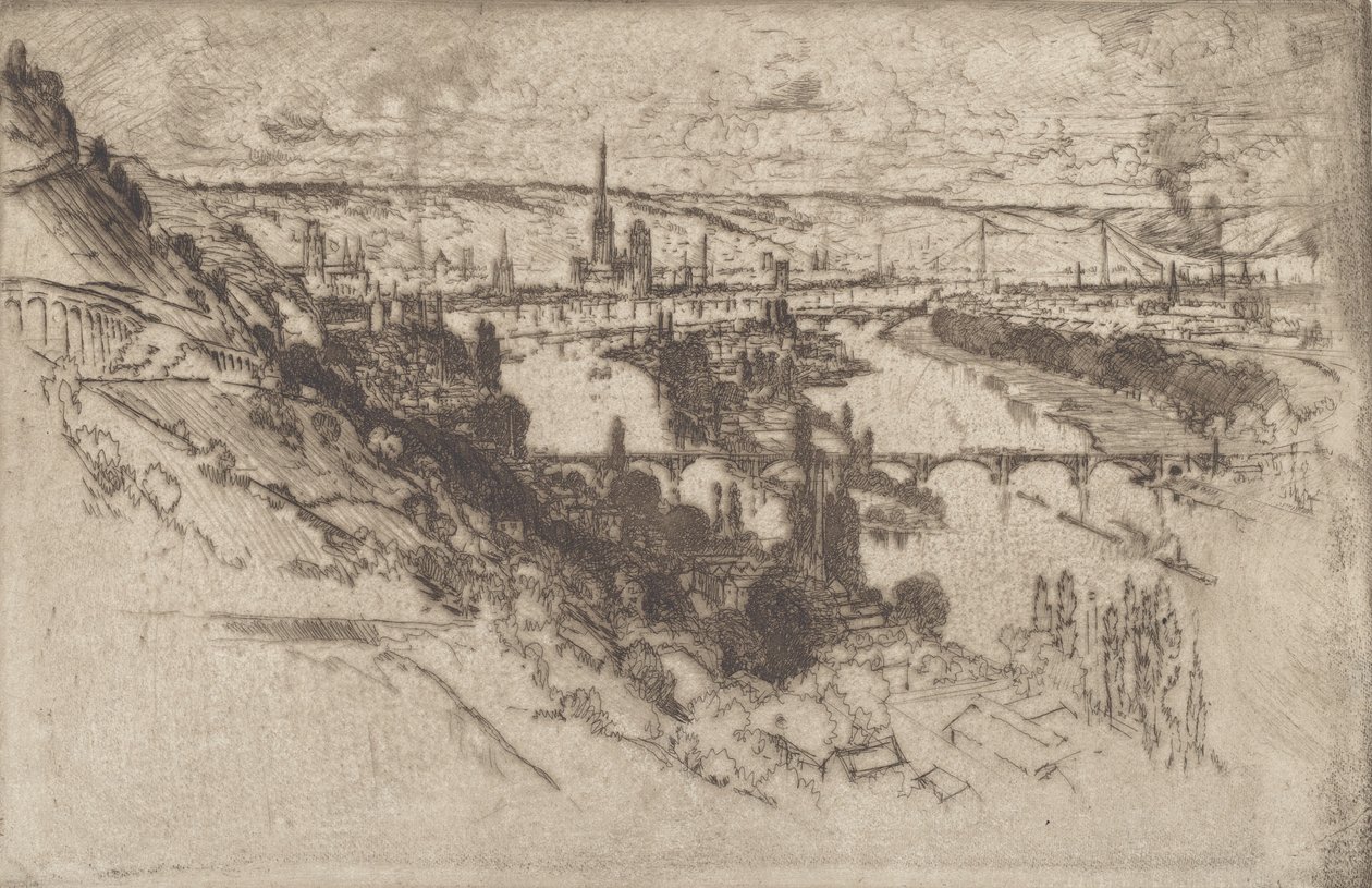 Rouen, Bon Secours, 1907. tekijältä Joseph Pennell