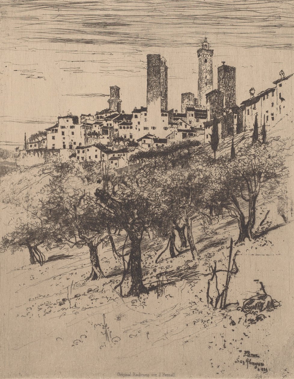 San Gimignano, 1883. tekijältä Joseph Pennell
