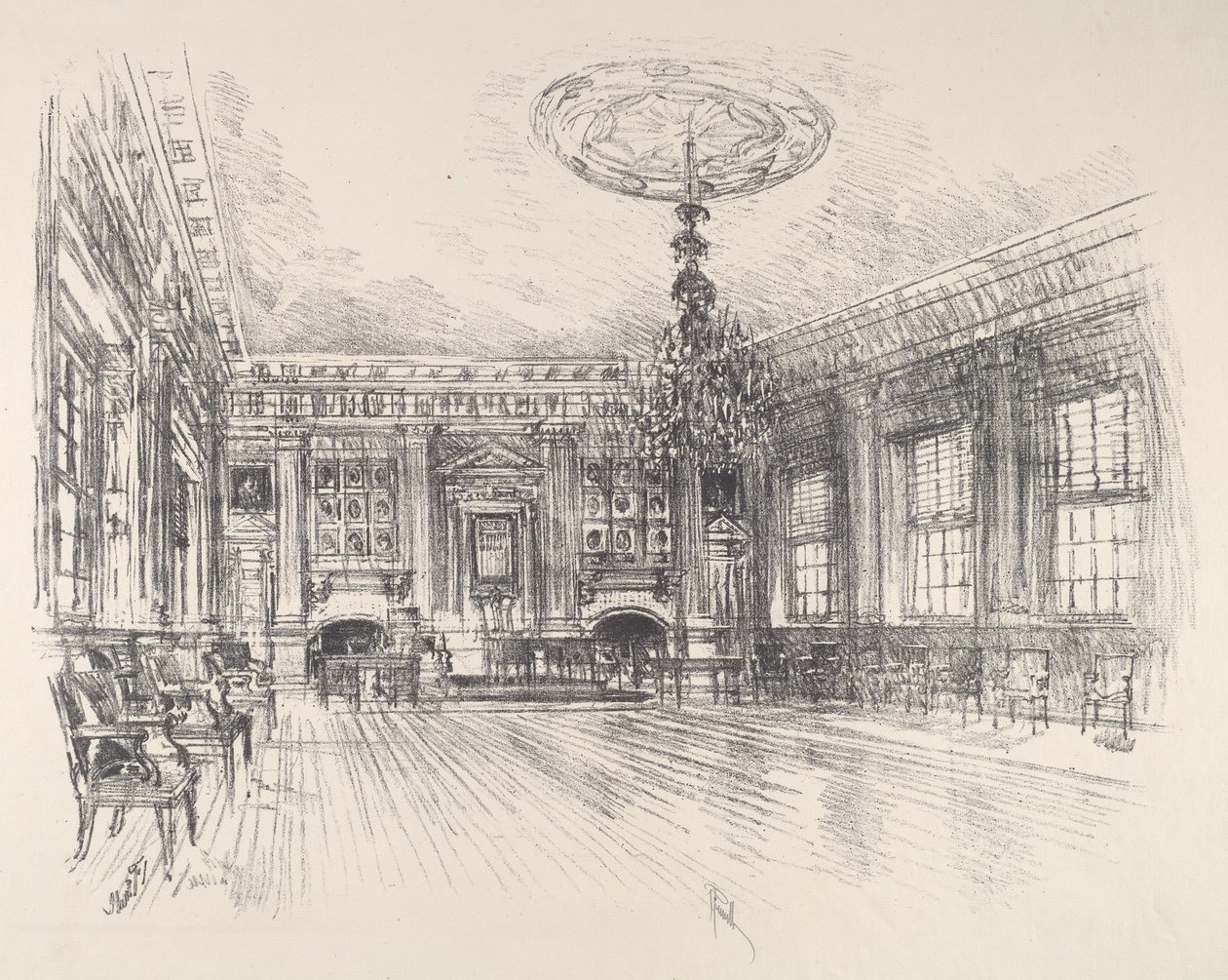 Signersin huone, Independence Hall, 1912. tekijältä Joseph Pennell