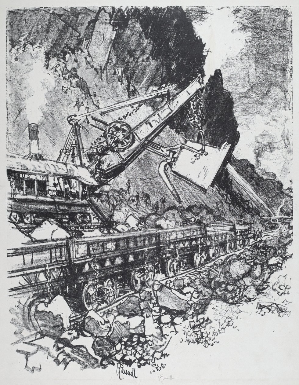 Steam Shovel in the Cut Bas Obispossa tekijältä Joseph Pennell