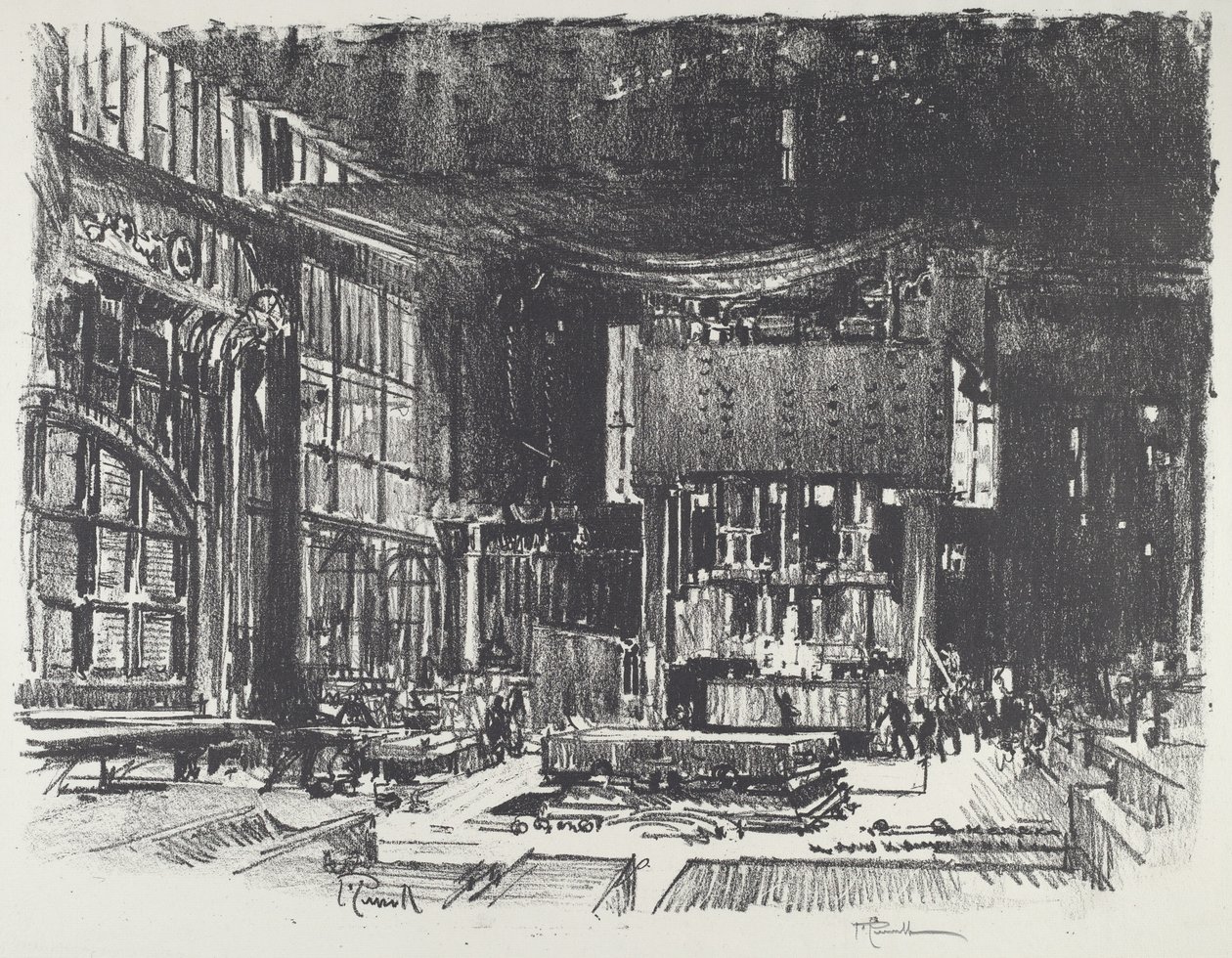 Akolyytit valmistelevat sotajumalan alttaria, 1916. tekijältä Joseph Pennell