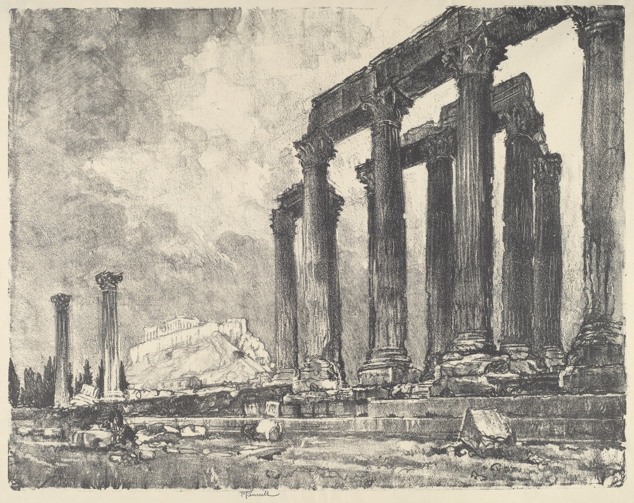 Akropolis Jupiterin temppeliltä katsottuna, Ateena tekijältä Joseph Pennell