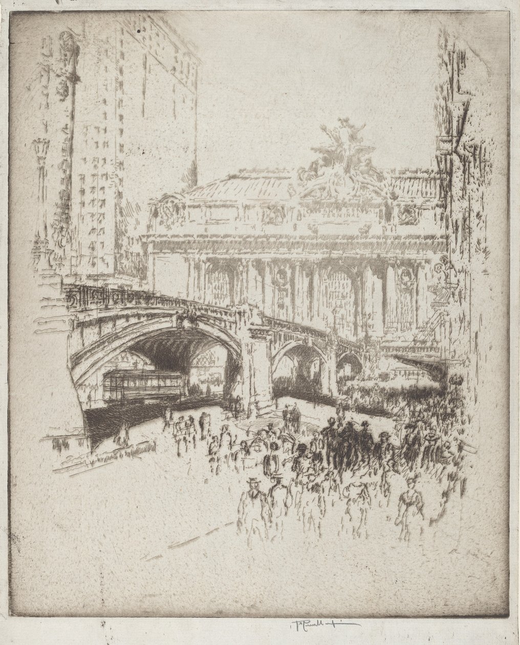 Lähestymistapa Grand Centraliin, New York tekijältä Joseph Pennell