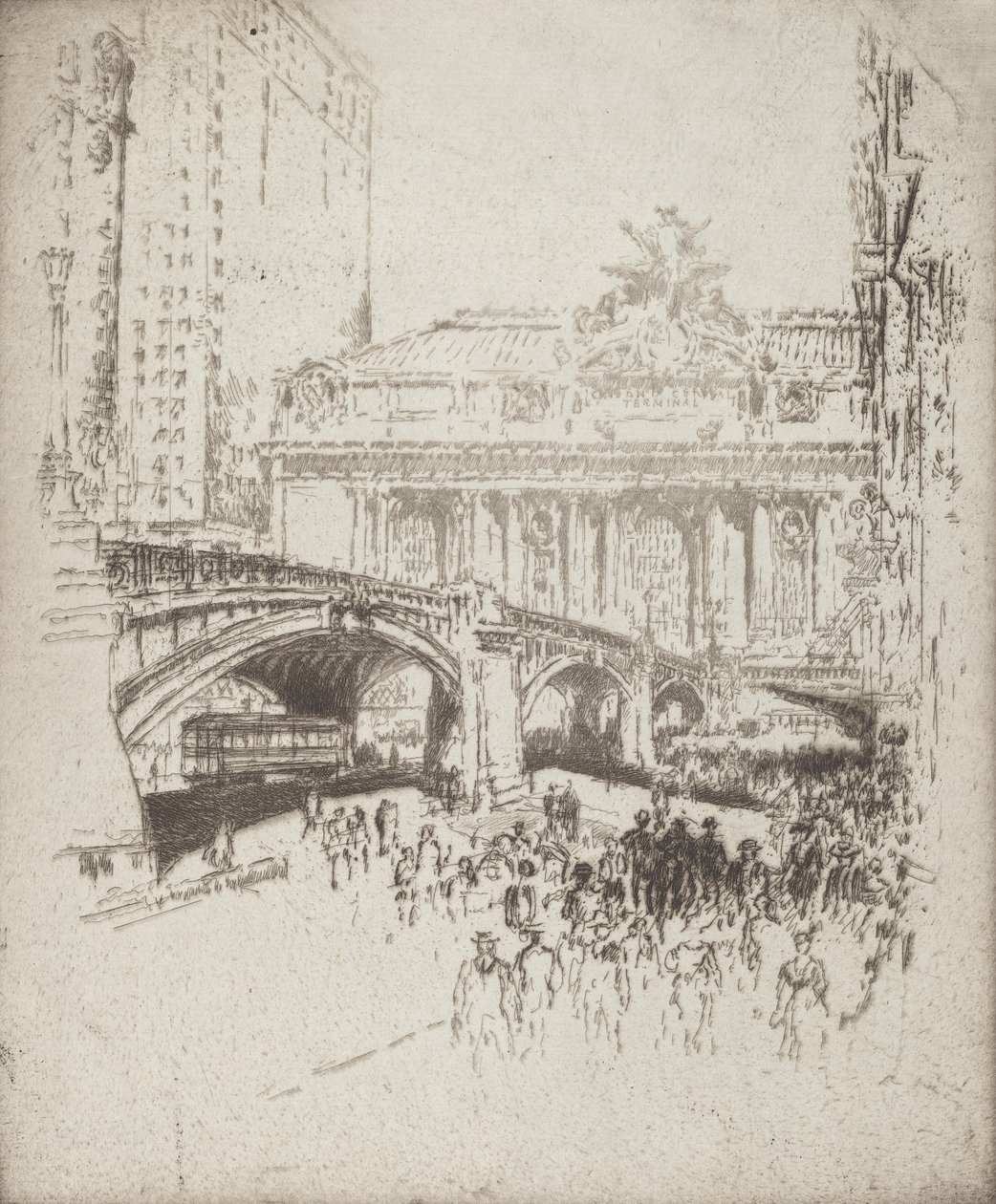 The Approach to the Grand Central, New York, 1919. tekijältä Joseph Pennell