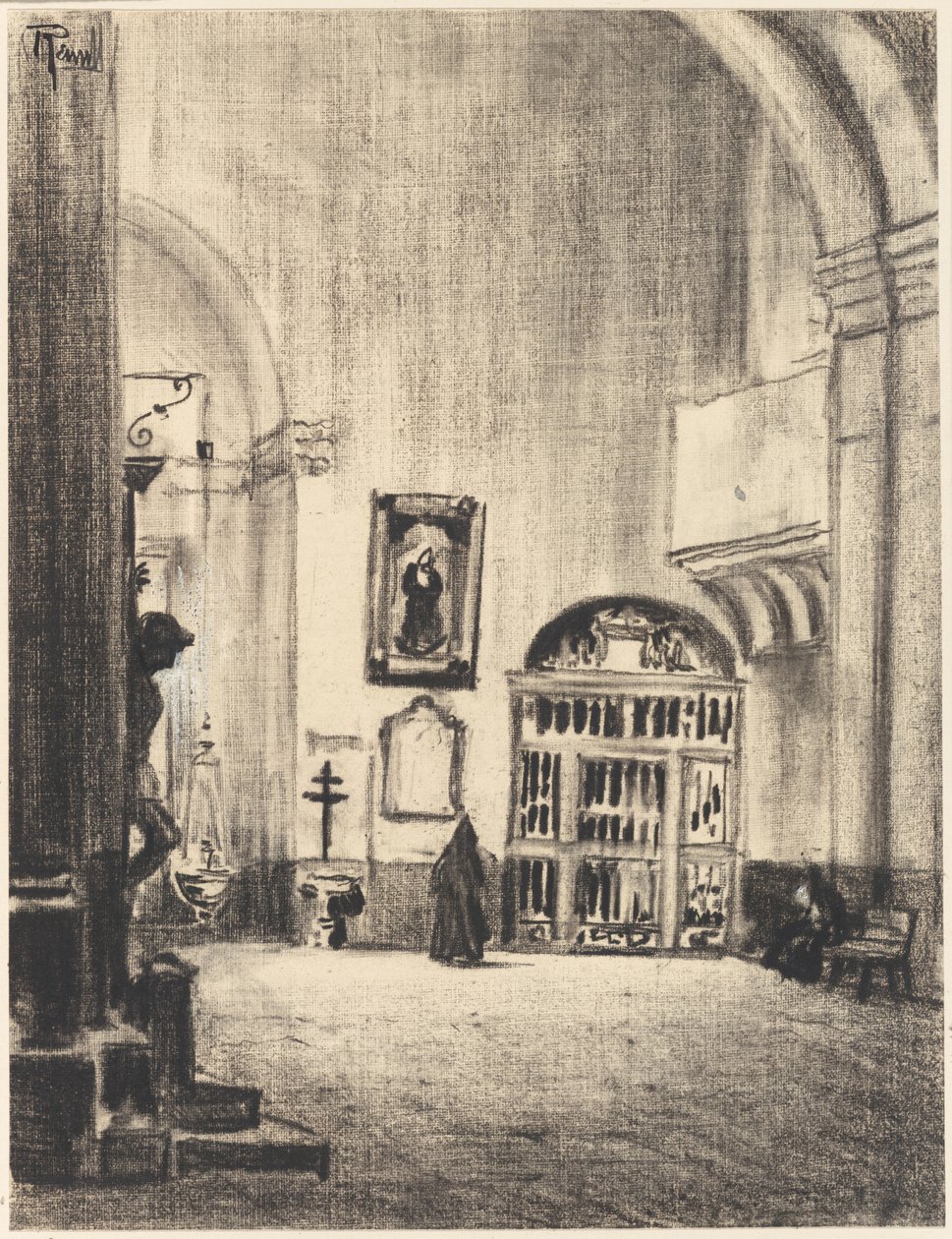 Cervantesin kastefontti, Santa Maria la Mayor, Alcalá tekijältä Joseph Pennell