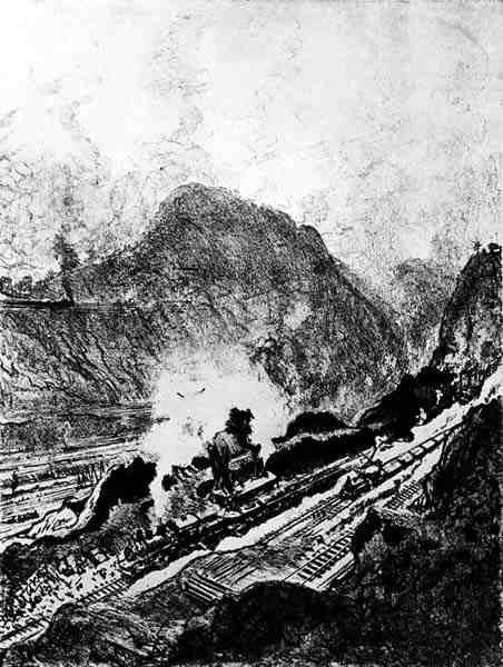 The Cut from Culebra, levy XIII Joseph Pennellin teoksesta The Panama Canal, 1912 (hiili paperille). tekijältä Joseph Pennell