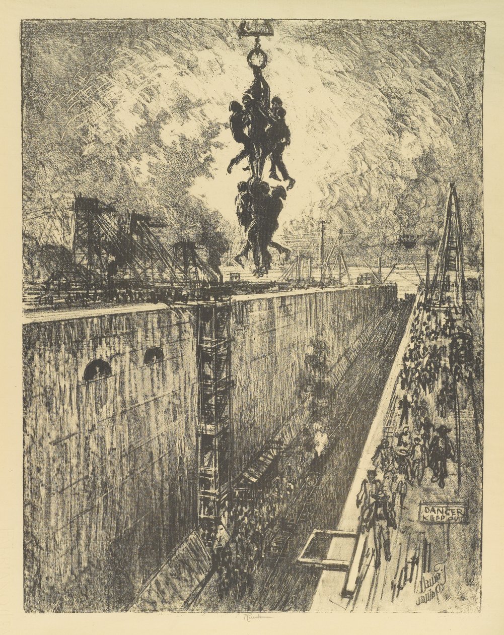 Päivän loppu, Gatun Lock, 1912 tekijältä Joseph Pennell