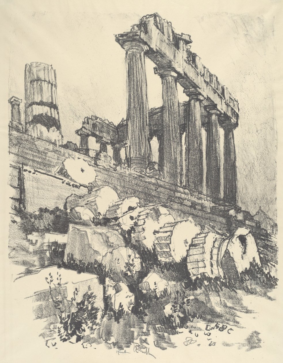 Pudonnut pylväs, Ateena, 1913. tekijältä Joseph Pennell