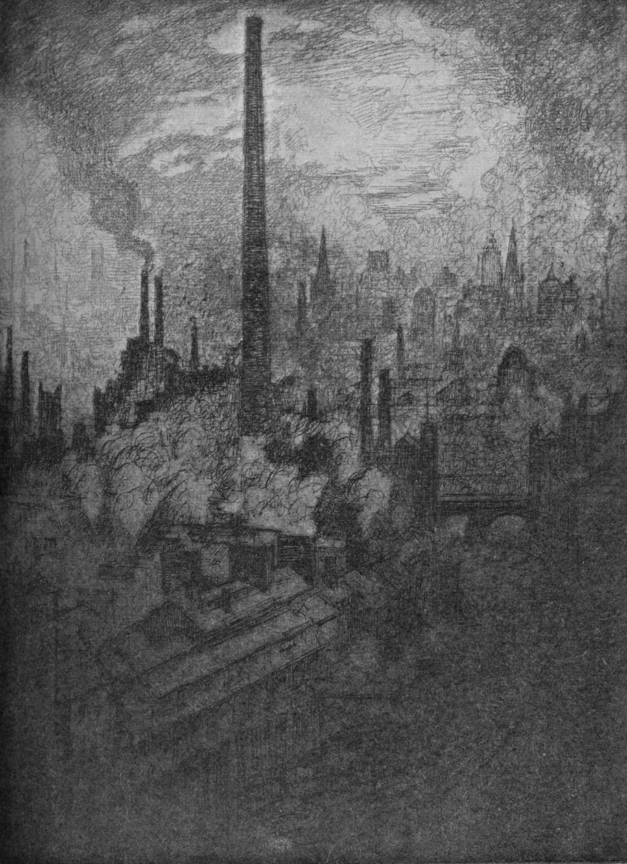 Suuri savupiippu, Sheffield, 1910 tekijältä Joseph Pennell