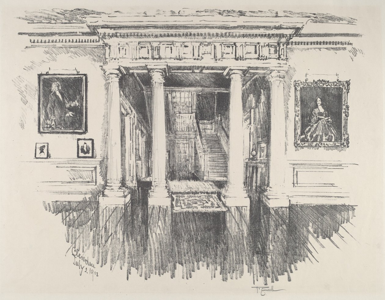 Clivedenin sali, 1912. tekijältä Joseph Pennell
