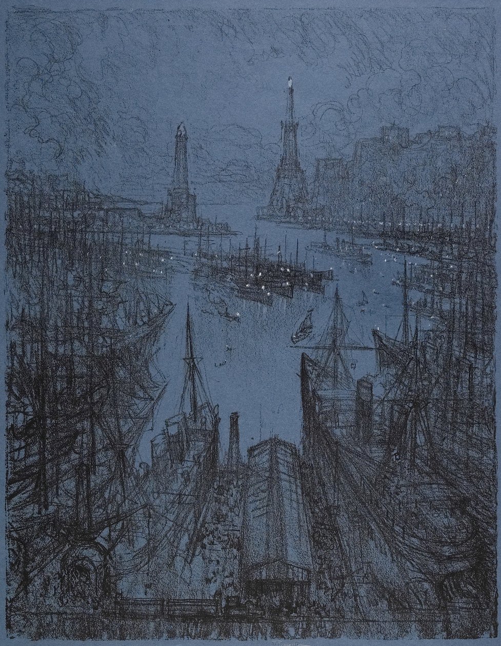 Satama, Genova, 1913 tekijältä Joseph Pennell