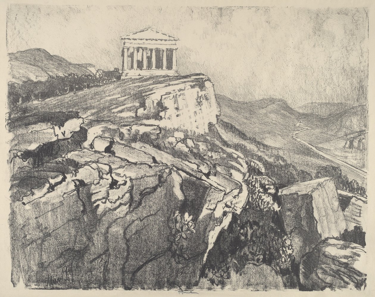 Concordin temppeli seinällä, Girgenti, 1913. tekijältä Joseph Pennell