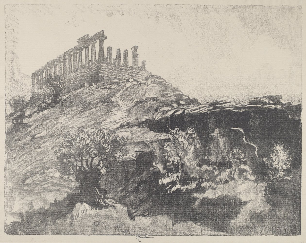 Concordin temppeli seinällä, Girgenti, 1913. tekijältä Joseph Pennell