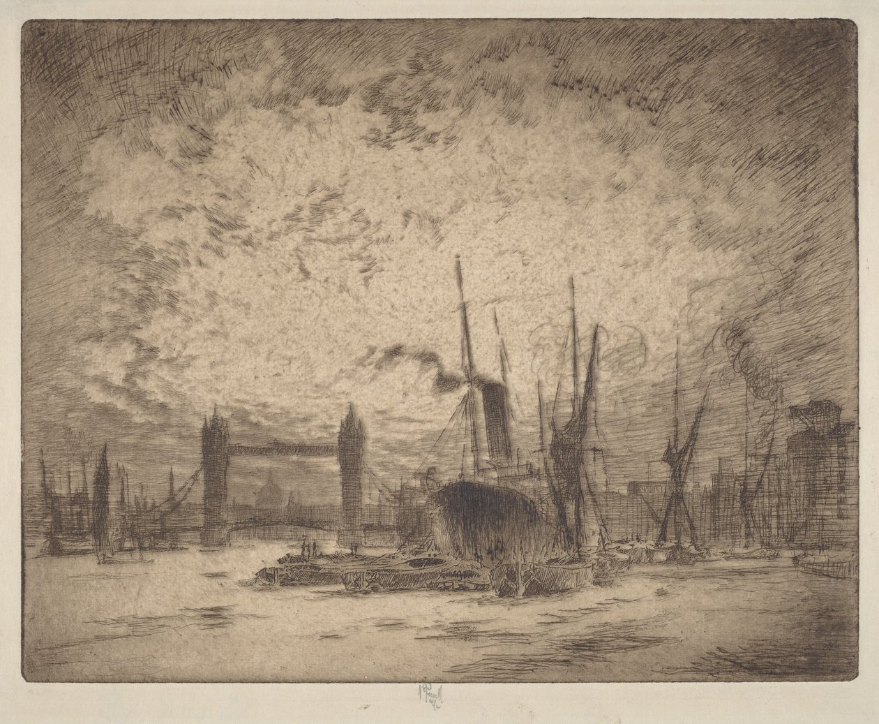 Tower Bridge illalla tekijältä Joseph Pennell