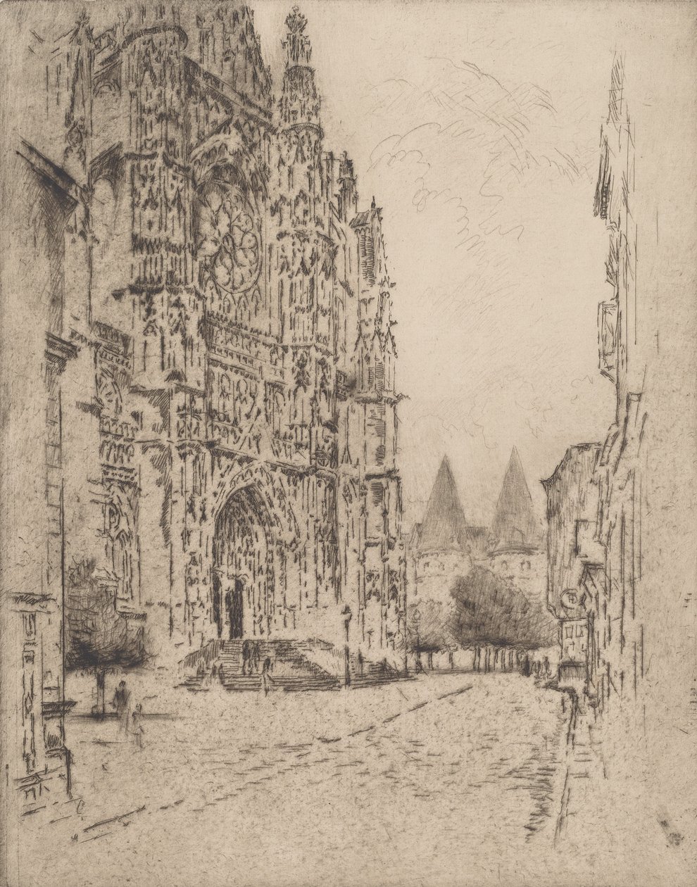 Piispan palatsin tornit, Beauvais, 1907. tekijältä Joseph Pennell