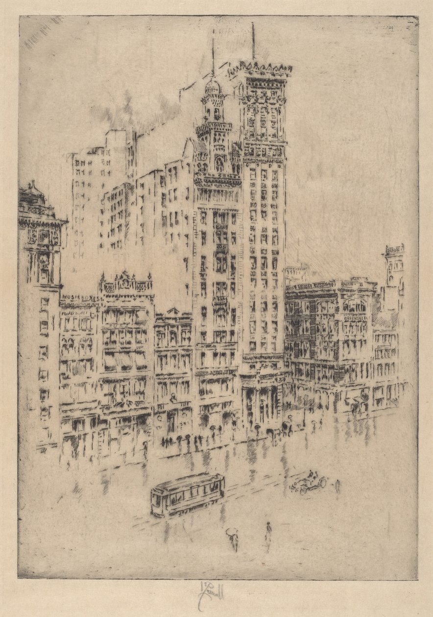 Union Square, sadepäivä tekijältä Joseph Pennell