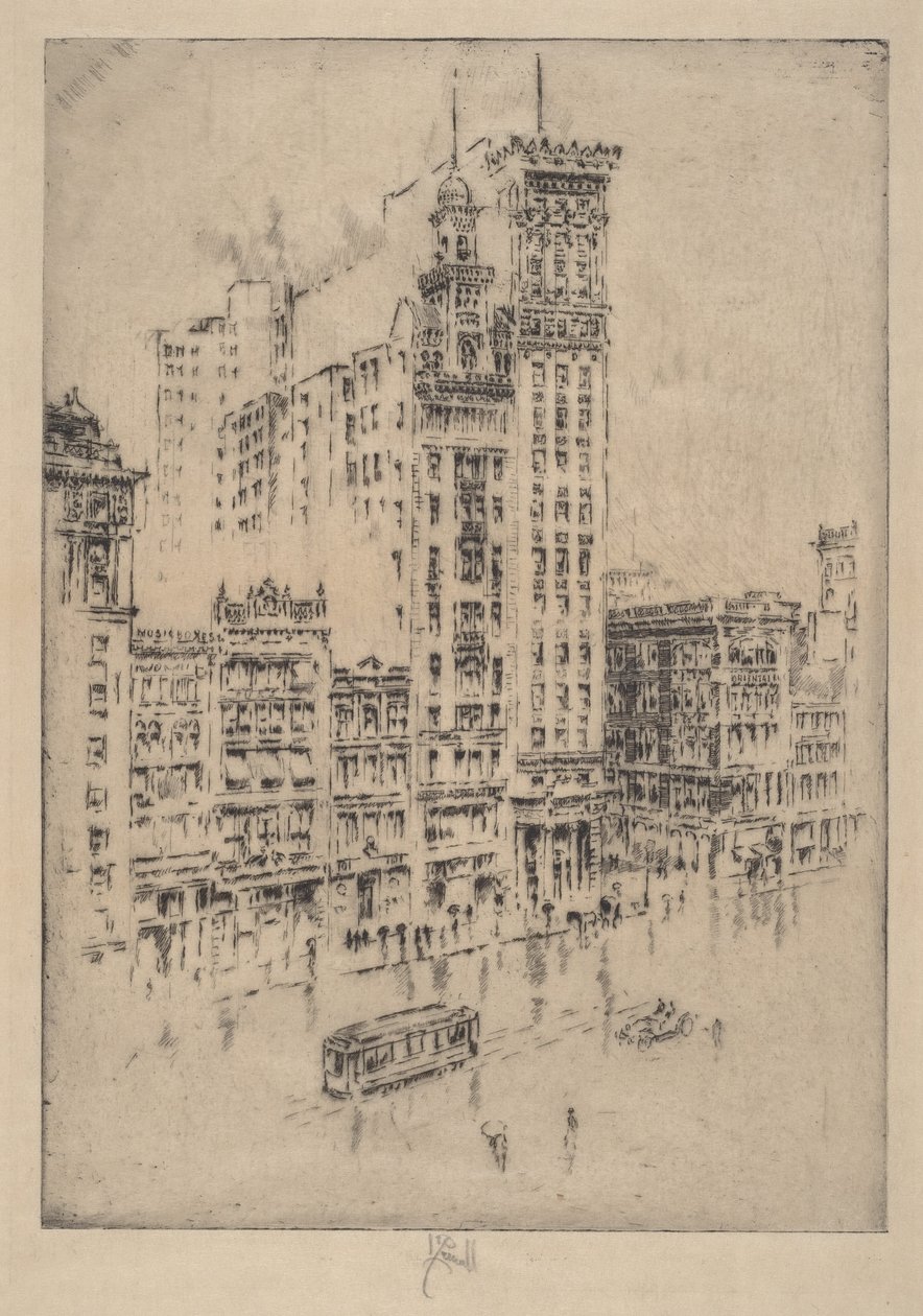 Union Square, sateinen päivä tekijältä Joseph Pennell