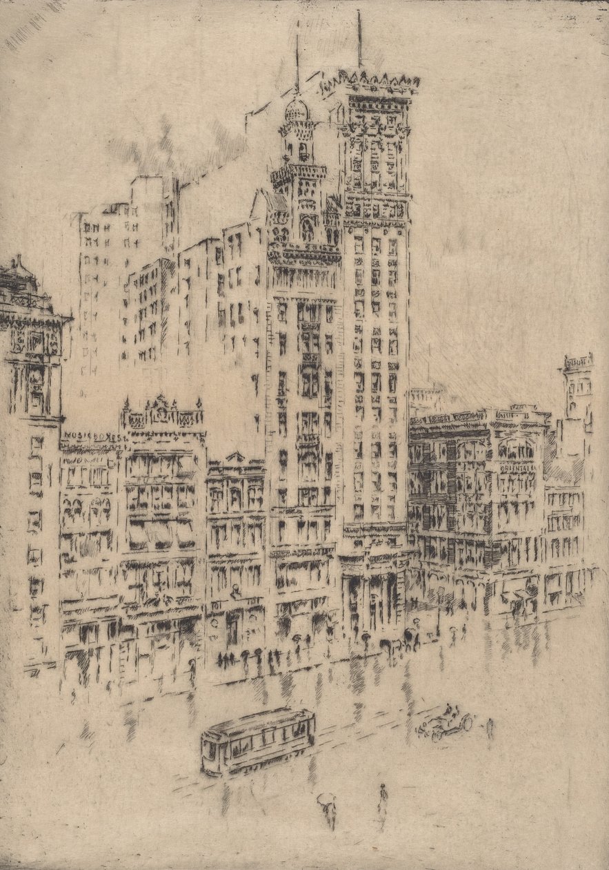 Union Square, sadepäivä, 1904. tekijältä Joseph Pennell
