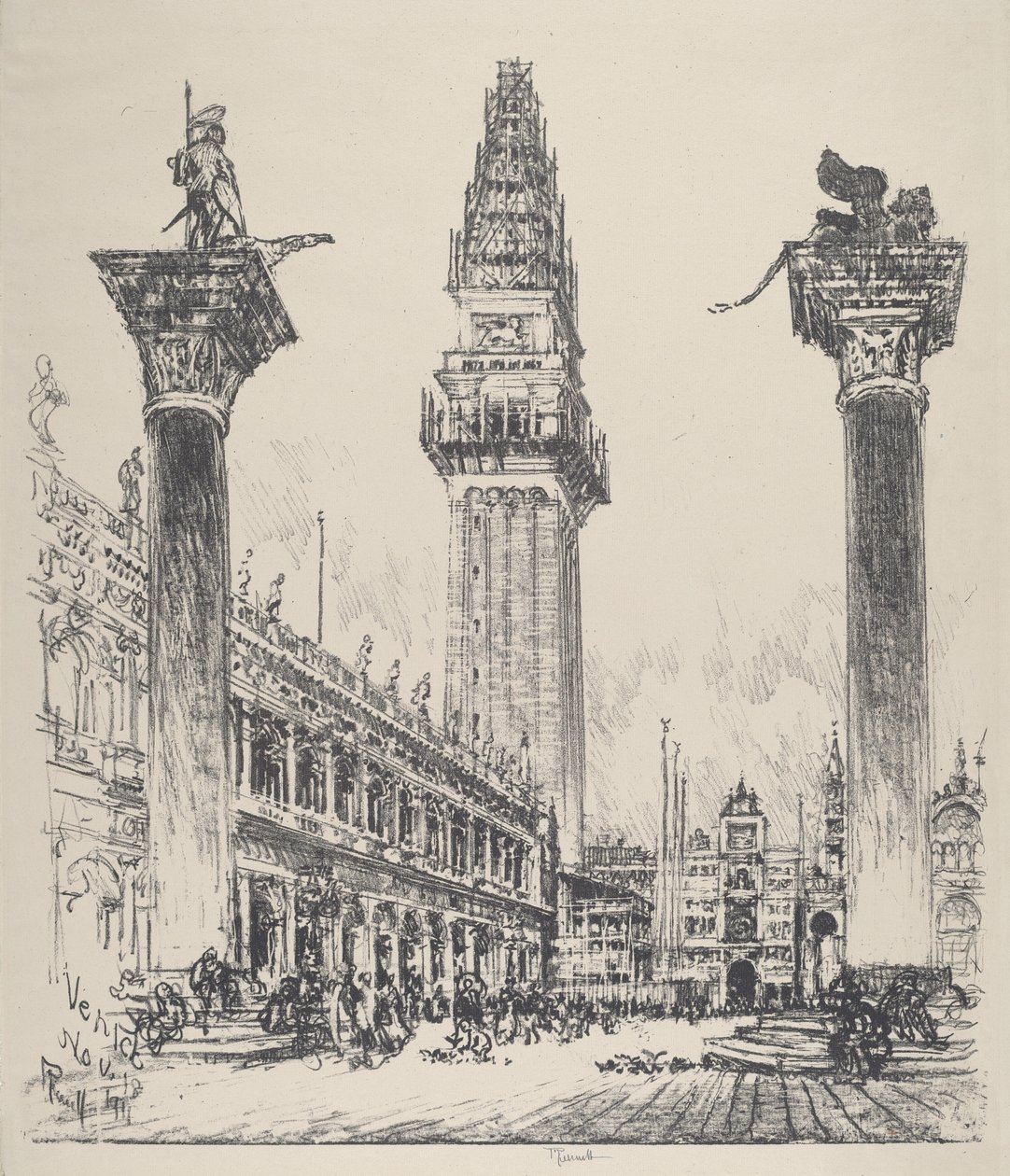 Venècia, Reconstruint el Campanile, 1911. finlandès tekijältä Joseph Pennell