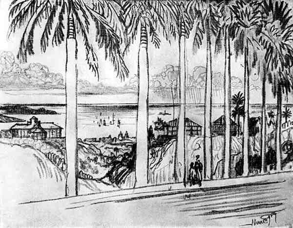 Näkymä Ancon Hilliltä, levy XXV Panaman kanavasta, kirjoittanut Joseph Pennell, 1912 (hiili paperilla) tekijältä Joseph Pennell