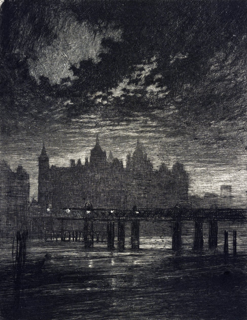 Whitehallin tuomioistuin Lontoossa. tekijältä Joseph Pennell