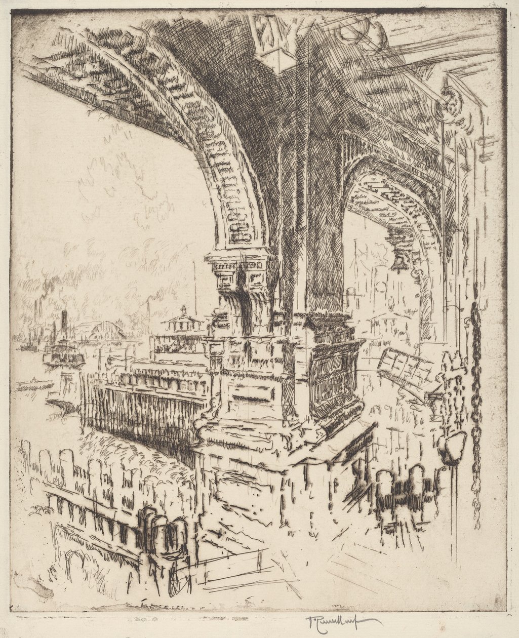 Lauttassa, Cortlandt Street, New York tekijältä Joseph Pennell
