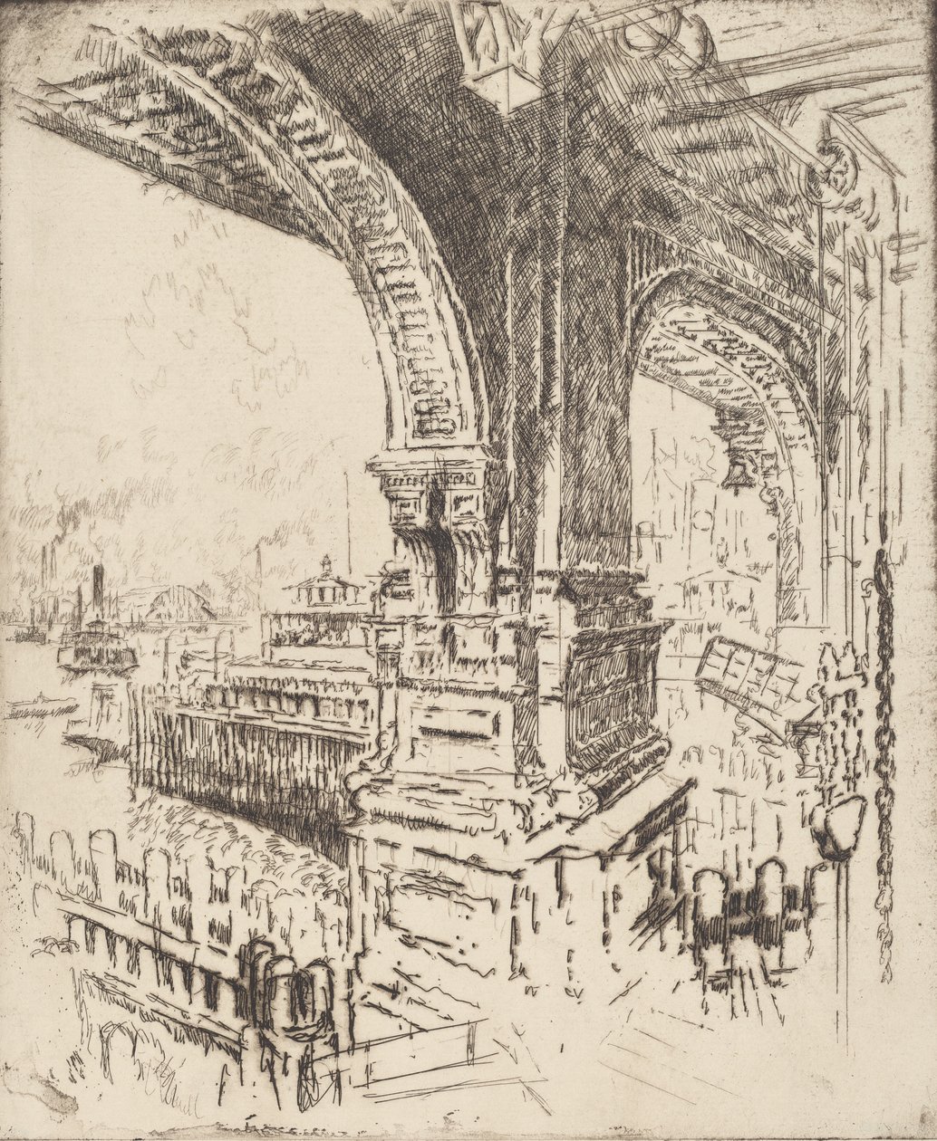 Ferryn sisällä, Cortlandt Street, New York, 1919. tekijältä Joseph Pennell