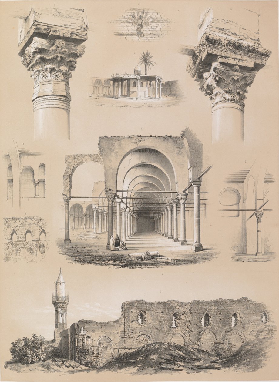Yksityiskohdat, Amroun moskeija, Kairo, 1843. tekijältä Joseph Philibert Girault De Prangey