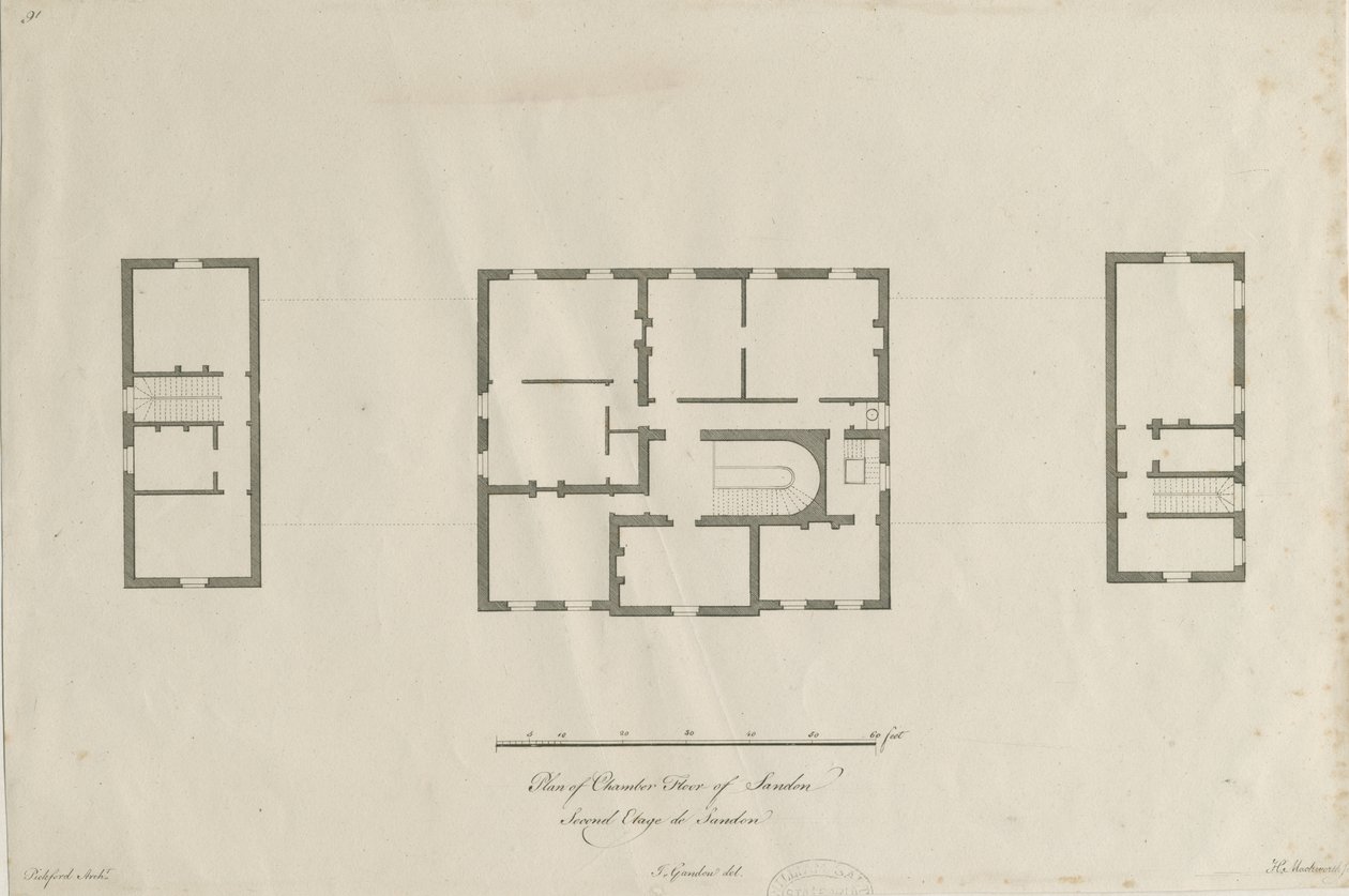 Sandon Hall - Kammion lattiasuunnitelma: kaiverrus, nd [1769-1771] (painettu) tekijältä Joseph Pickford