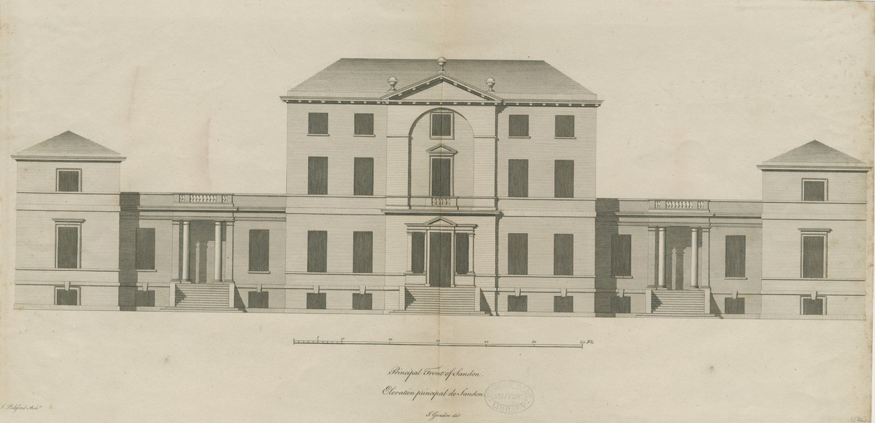 Sandon Hall: kaiverrus, nd [1769-1771] (painettu) tekijältä Joseph Pickford